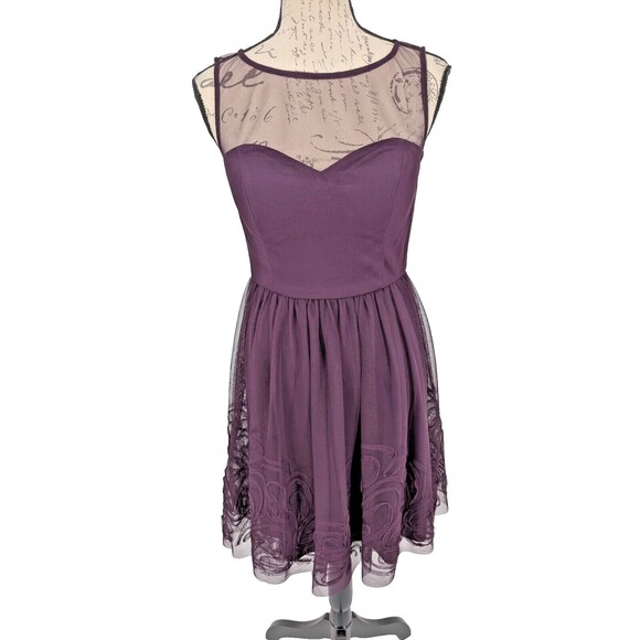 Eliza J Dress Sm Purple Special Occasion Sheer Bodice & Over Skirt Sweet Heart - Picture 1 of 7